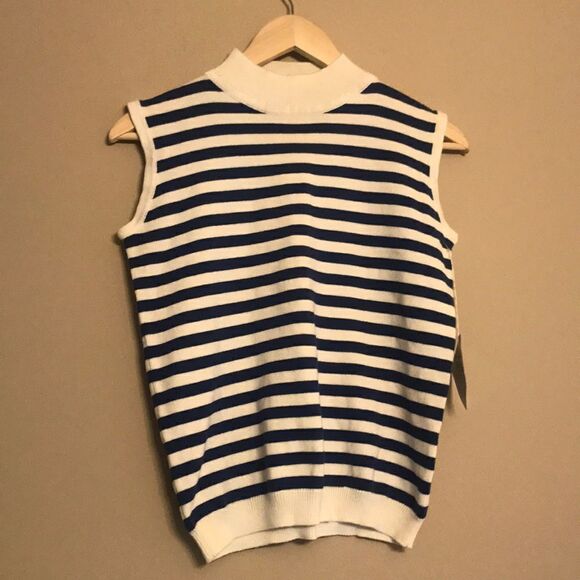 NWT Eddie Bauer Blue & White Stripe Sweater XS P - Picture 1 of 10